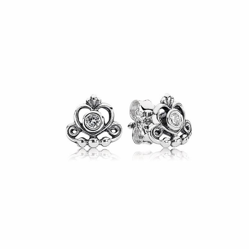 Pandora My Princess Tiara Stud Earrings Ireland - Sterling Silver/Cubic Zirconia - 731604DGY